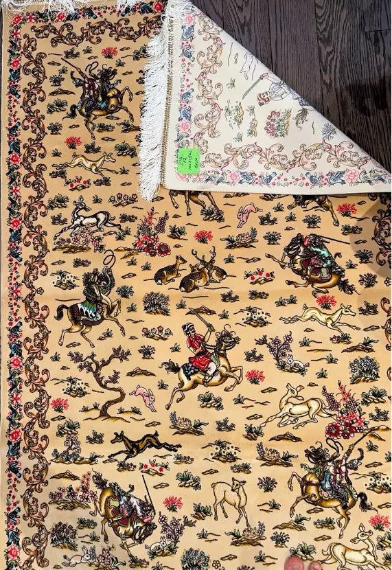 Hunting Design Silk Rug 3.2 x 4.92 ft